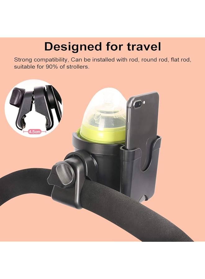 شواي حامل أكواب عالمي 2 في 1 حامل زجاجة عربة الأطفال مع حامل هاتف يدور 360 درجة رف مشروبات كبير الحجم لعربة الأطفال والدراجة والكرسي المتحرك والسكوتر وقضيب الصيد وجهاز المشي - Image 4