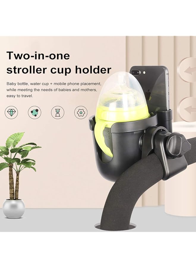 شواي حامل أكواب عالمي 2 في 1 حامل زجاجة عربة الأطفال مع حامل هاتف يدور 360 درجة رف مشروبات كبير الحجم لعربة الأطفال والدراجة والكرسي المتحرك والسكوتر وقضيب الصيد وجهاز المشي - Image 2