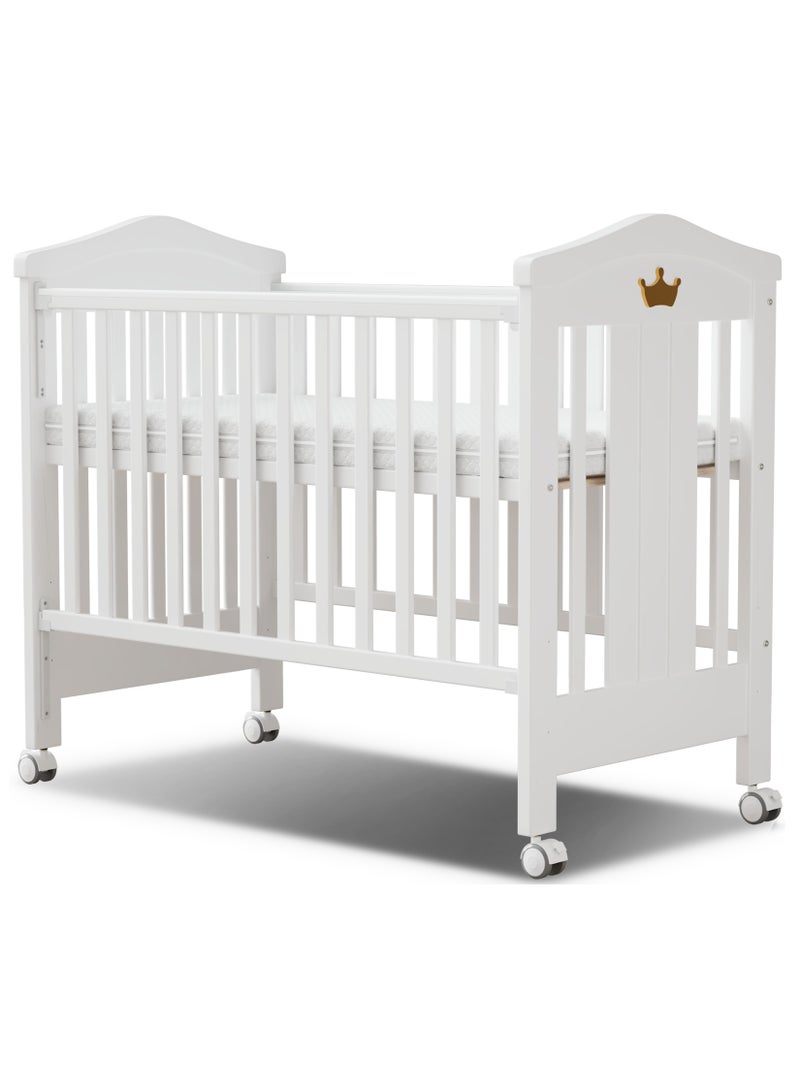 MEICI BABY 3 في 1 سرير طفل خشبي، سرير طفل، نمط التاج الذهبي، سرير طفل قابل للتحويل مع سكة أسنان، 3 أوضاع قاعدة سرير قابلة للتعديل، مرتبة فاخرة من الولادة إلى 5 سنوات - Image 1