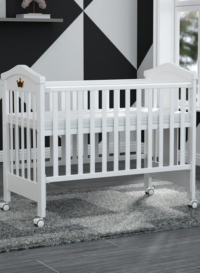 MEICI BABY 3 في 1 سرير طفل خشبي، سرير طفل، نمط التاج الذهبي، سرير طفل قابل للتحويل مع سكة أسنان، 3 أوضاع قاعدة سرير قابلة للتعديل، مرتبة فاخرة من الولادة إلى 5 سنوات - Image 2