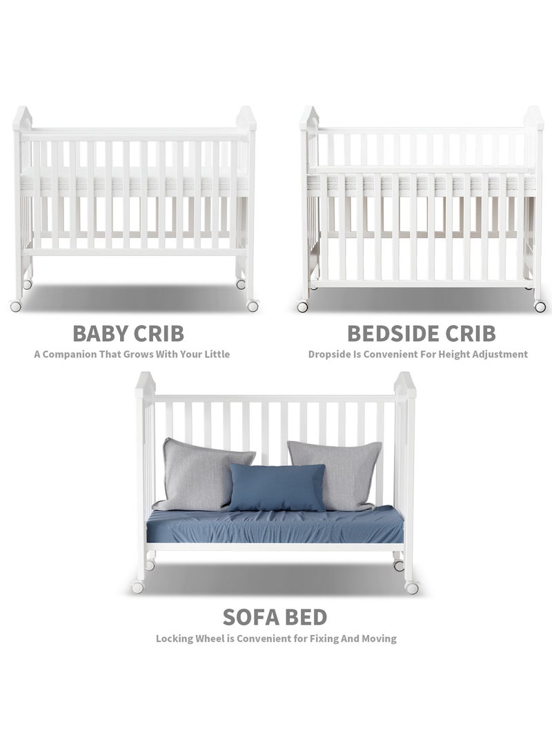 MEICI BABY 3 في 1 سرير طفل خشبي، سرير طفل، نمط التاج الذهبي، سرير طفل قابل للتحويل مع سكة أسنان، 3 أوضاع قاعدة سرير قابلة للتعديل، مرتبة فاخرة من الولادة إلى 5 سنوات - Image 5