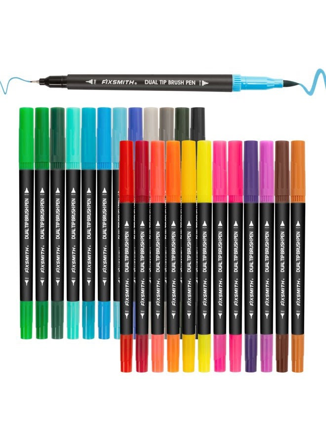 FIXSMITH Dual Brush Marker Pens - 24 Colored Art Markers, Fine Point & Brush Tip Water Based Markers, for Kids Adult Coloring Books Bullet Journals Planners, Note Taking Sketching Drawing Art - Image 1