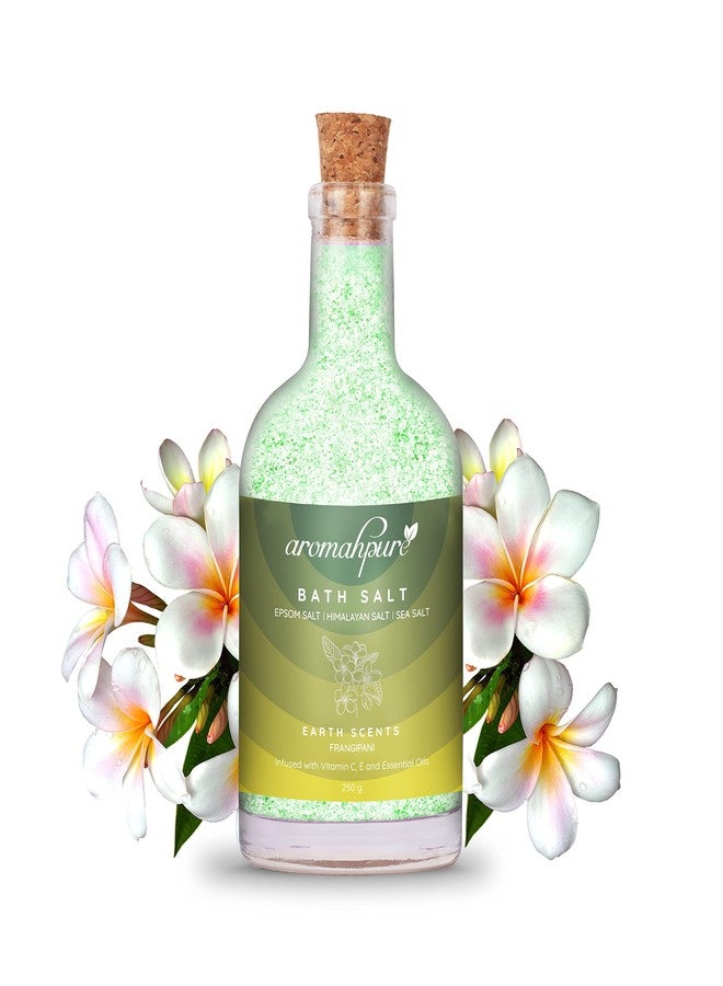 Aromahpure 100% Natural Bath Salt with Essential Oils (Mix of Epsom Salt, Himalayan Salt, and Sea Salt, Vitamin C & E) for Body & Foot Spa, Relaxing Aromatherapy - Earth Scents Fragrance ( Frangipani) to Relax Mind and Body (250gm) - Image 1