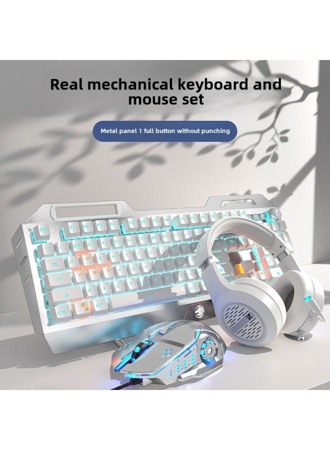 Forerunner TK900 Mechanical Keyboard Wired Mouse Suit Game Computer Electronic Competition Green Axis Wireless Keyboard Mouse Special-Color:Silver-blue [multi-function Knob-full Key Without Impact] + Mechanical Macro Mouse + Headset