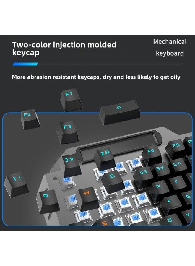 Forerunner TK900 Mechanical Keyboard Wired Mouse Suit Game Computer Electronic Competition Green Axis Wireless Keyboard Mouse Special-Color:Silver-blue [multi-function Knob-full Key Without Impact] + Mechanical Macro Mouse + Headset