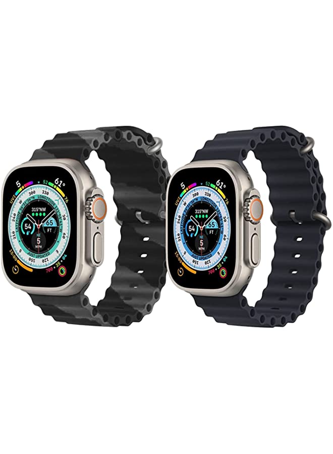 IAF Silicone Ocean Band Strap for Apple Watch Ultra 8 49mm Black/Gray Double Line Strap with Black Single Color Strap Set of 2