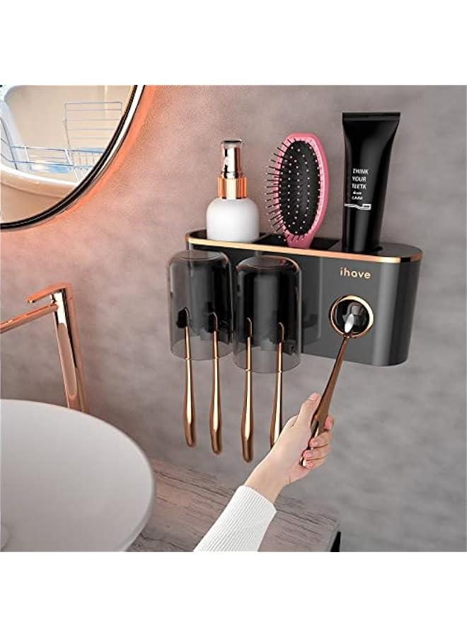 Arabest Toothbrush Holder Set with Toothpaste Dispenser and 2 Wall Mounted Cups for Bathroom Organization  - Image 1