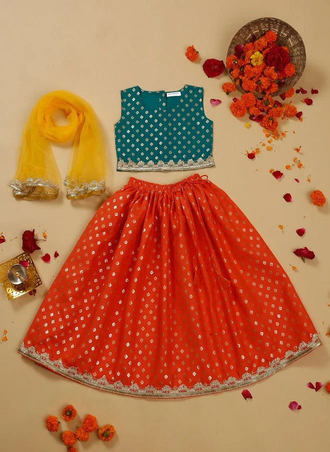 Saka Designs Girls Printed Lehenga Set With Dupatta
