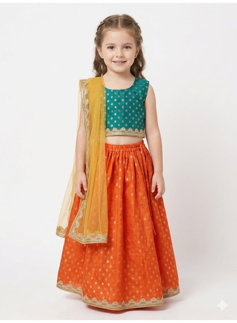 Saka Designs Girls Printed Lehenga Set With Dupatta - Image 1