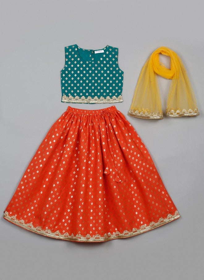 Saka Designs Girls Printed Lehenga Set With Dupatta - Image 3