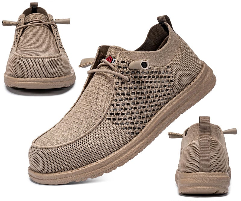 LARNMERN Slip On Steel Toe Shoes Men Lightweight Comfortable Lounging Walking Sneakers Safety Work Steel Toe Loafers (8 Men, Khaki) - Image 3