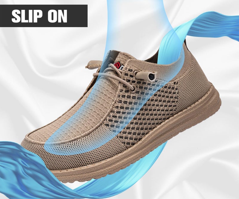 LARNMERN Slip On Steel Toe Shoes Men Lightweight Comfortable Lounging Walking Sneakers Safety Work Steel Toe Loafers (8 Men, Khaki) - Image 4