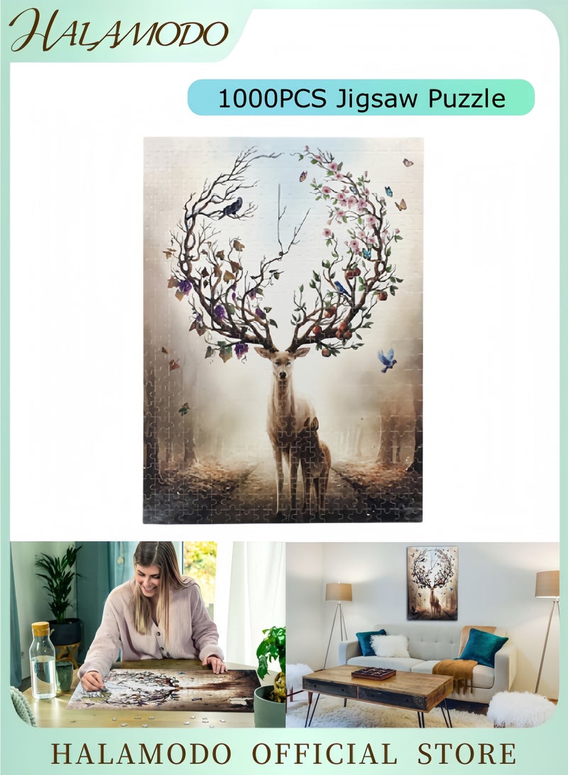 HALAMODO 1000PCS Fantasy Magical Deer Jigsaw Puzzle for Adults and Kids Age 12 Years Up, Anti-Glare Surface, Eco-Friendly, FSC Certified - Image 1