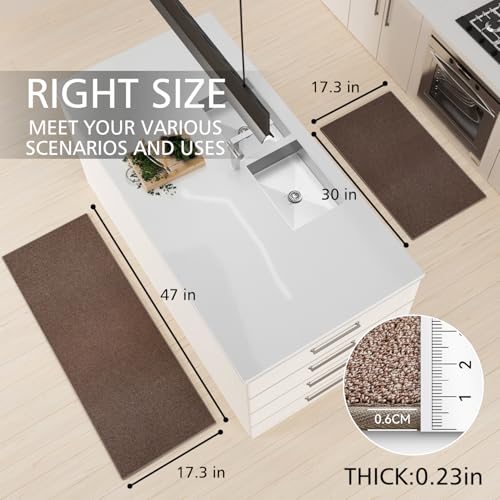 SUMLANS Kitchen Mat Set of 2 PCS, Cushioned Non Slip Rugs for Kitchen Floor, Absorbent Runner Comfort Standing Mats Washable for Kitchen, Office, Home (Brown-Velvet, 17.3"x47"+17.3"x30") - Image 2