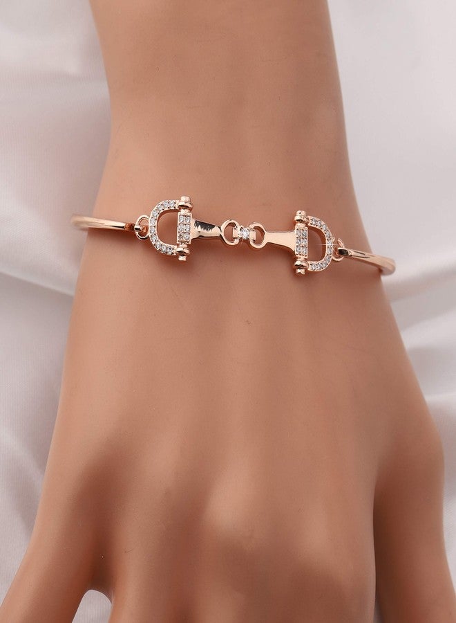 FEELMEM Horse Snaffle Bit Crystal Easy Hook Clasp Charm Bracelet Equestrian Jewelry Good Luck Gift (Snaffle RG) - Image 5