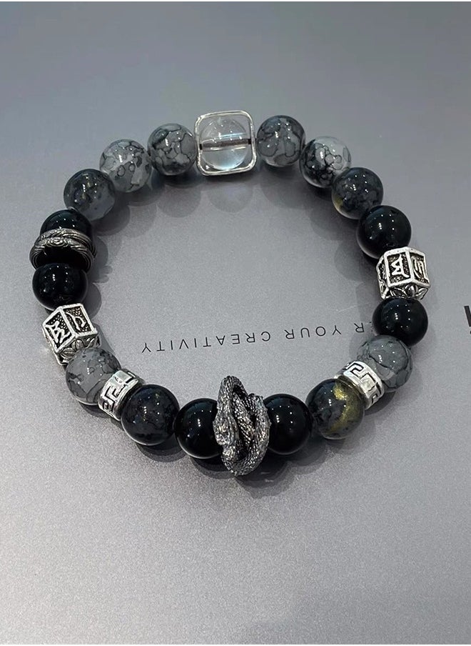 Generic Ice-Cracked Beaded Bracelet with Dragon Pendant – Fashionable Handmade Glass Craft, Multi-Color Design, High-End Thin Ring Style Suitable for Both Men and Women, Attractive Appearance, Beautiful Gift for Her.  - Image 1