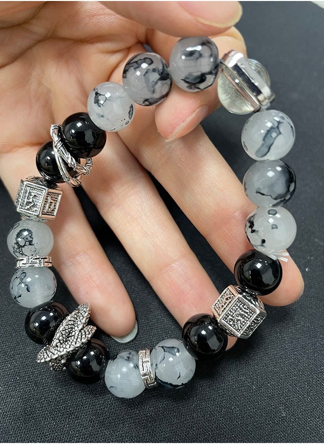 Generic Ice-Cracked Beaded Bracelet with Dragon Pendant – Fashionable Handmade Glass Craft, Multi-Color Design, High-End Thin Ring Style Suitable for Both Men and Women, Attractive Appearance, Beautiful Gift for Her.  - Image 2