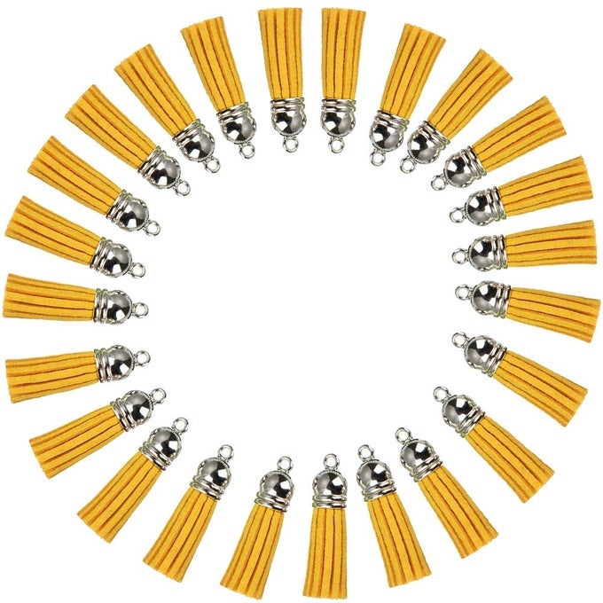 KEYCHAIN TASSELS LEATHER TASSEL PENDANTS WITH SILVER WHITE CAPSTASSEL CHARM FOR JEWELRY MAKING KEYCHAIN BRACELETS RING CRAFTS 30PCS112 INCHBLUE YELLOW