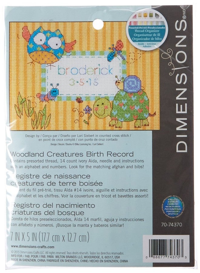 Dimensions Woodland Creatures Birth Record Mini Counted Cross Stitch Kit, 7” x 5” - Image 1