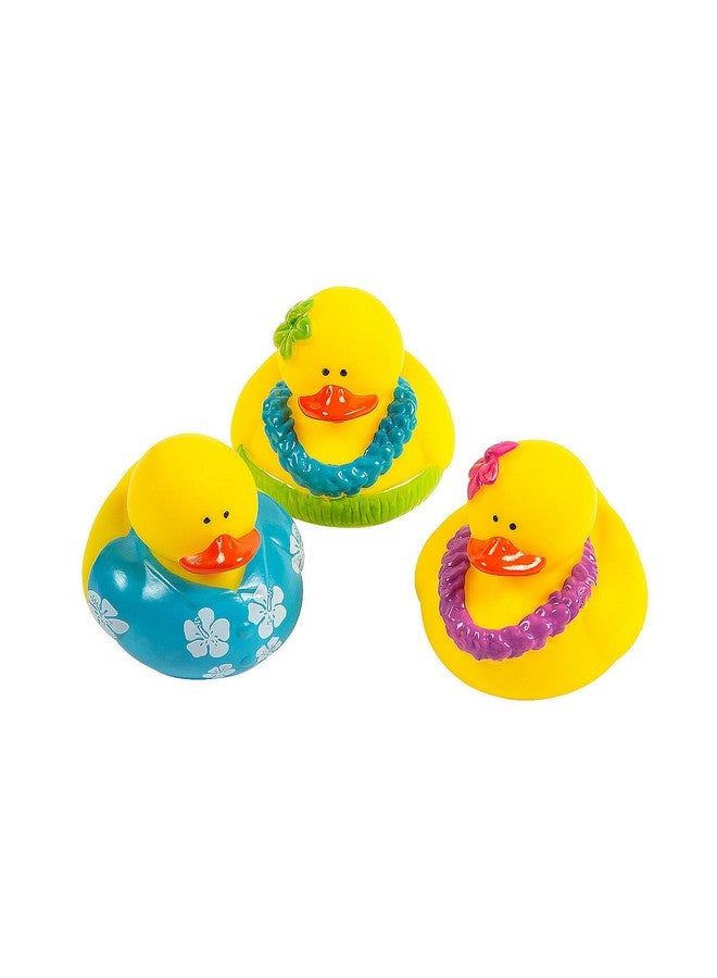Fun Express Beach Rubber Duckies - Set of 12 Fun Hawaiian Rubber Ducks for Car Decor and Tiki and Luau Party Favors - Image 1