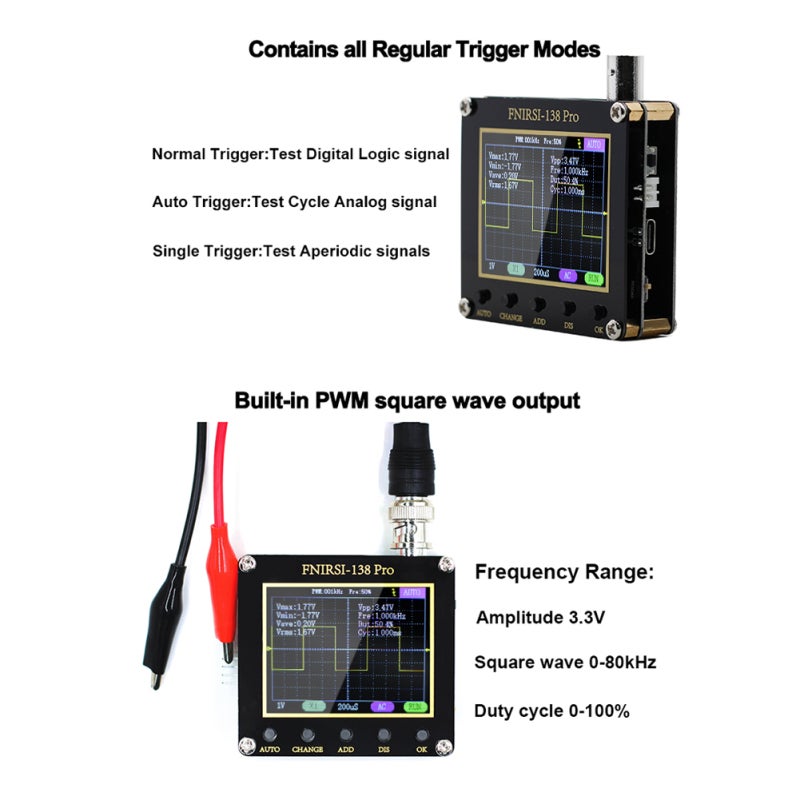 Portable Oscilloscope 2.4 Inch Display Handheld One Button Auto Adjust - PWM Square Waves Output 0-80kHz for Car Repairing DIY Home Appliance Maintenance - Image 2