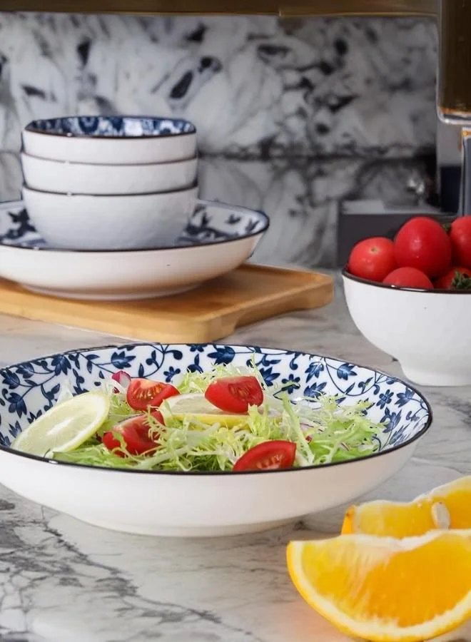 QUESERA Porcelain Dinnerware Sets, Japanese Rice Bowls Small Soup Bowls, Bowls for Dessert Ice Cream,Microwave Dishwasher Safe (Blue and white Bowls set)