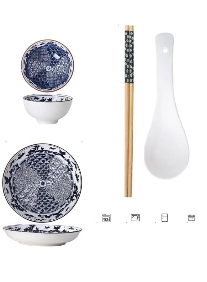 QUESERA Porcelain Dinnerware Sets, Japanese Rice Bowls Small Soup Bowls, Bowls for Dessert Ice Cream,Microwave Dishwasher Safe (Blue and white Bowls set)