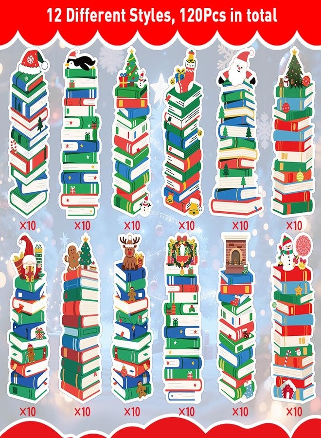 BAISDY 120Pcs Christmas Book Tracker Bookmark Bulk, Bookshelf Design Paper Bookmarks for Book Lovers Students Classroom School - Image 2