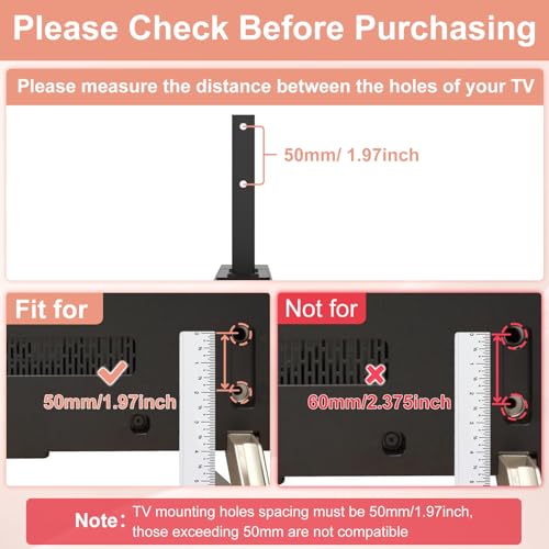 Varghesyla (Upgraded Version) Metal TV Stand Base Legs for Sony TV for XBR-55X900E XBR-65X900E TV Model, Only Fit for TV Hole Distance of 50 mm/1.97 inch Center-to-Center, Please Measure The Hole Spacing, Black - Image 3