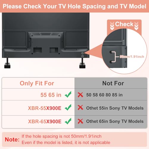 Varghesyla (Upgraded Version) Metal TV Stand Base Legs for Sony TV for XBR-55X900E XBR-65X900E TV Model, Only Fit for TV Hole Distance of 50 mm/1.97 inch Center-to-Center, Please Measure The Hole Spacing, Black - Image 2