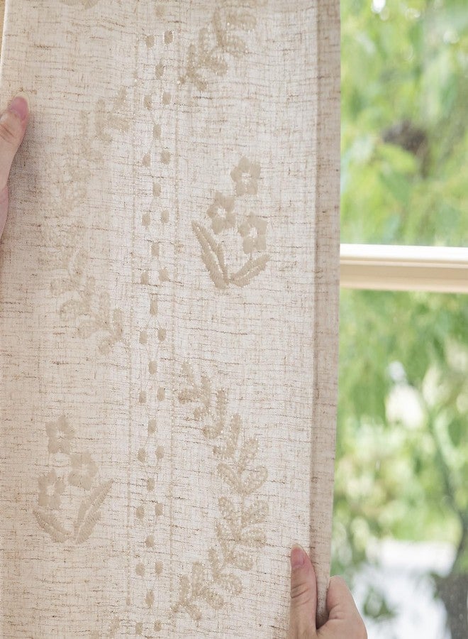jinchan ستائر جينشان بيلروز الكتانية لغرفة النوم، ستائر مزخرفة بالزهور، طول 84 بوصة، مزيج من الكتان، لون عاجي مطرز، ستائر بنمط زهور ريفي لغرفة المعيشة، طقم من لوحتين. - Image 4