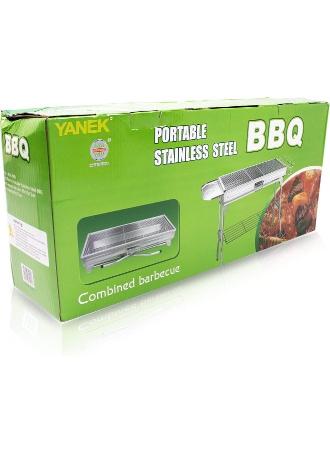 YANEK YANEK Big BBQ Grill Stand | Foldable and Portable | Stainless Steel | Large size grill for Camping, Outdoor, Picnic (Silver with Flap (71x71x31 CM))  - Image 1
