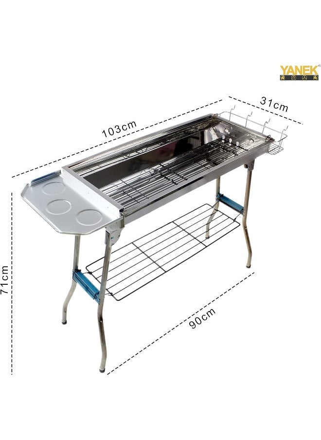 YANEK YANEK Big BBQ Grill Stand | Foldable and Portable | Stainless Steel | Large size grill for Camping, Outdoor, Picnic (Silver with Flap (71x71x31 CM))  - Image 2