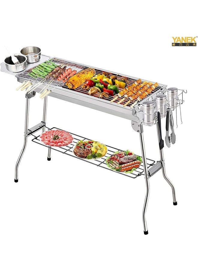 YANEK YANEK Big BBQ Grill Stand | Foldable and Portable | Stainless Steel | Large size grill for Camping, Outdoor, Picnic (Silver with Flap (71x71x31 CM))  - Image 4