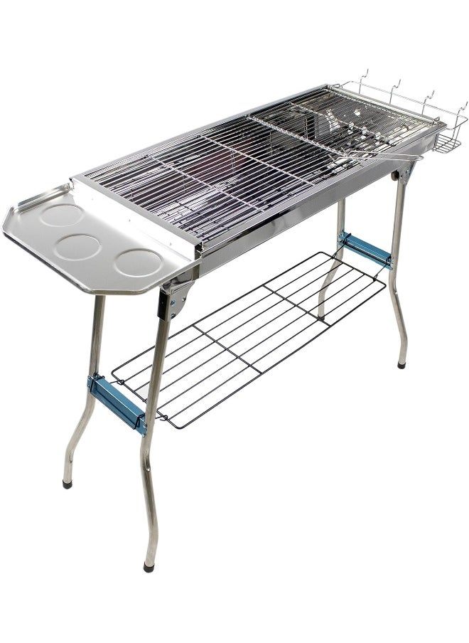 YANEK YANEK Big BBQ Grill Stand | Foldable and Portable | Stainless Steel | Large size grill for Camping, Outdoor, Picnic (Silver with Flap (71x71x31 CM))  - Image 5