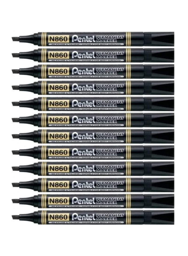Pentel 12-Piece Permanent Marker Chisel Tip Black Ink  - Image 1