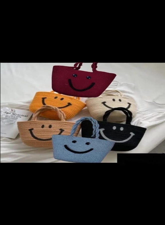 Rosslyn Jute Cotton Rope Cute Smiley Handbags for Women -12x6, Brown - Image 2
