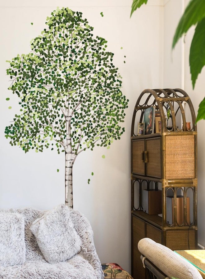 Runtoo Large Birch Tree Wall Decals Green Plants Forest Wall Art Stickers for Living Room Bedroom Kids Nursery Decor - Image 1
