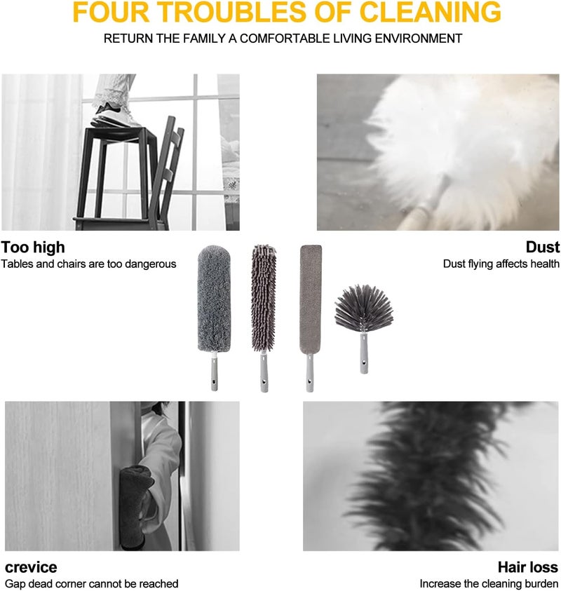 DAYONG 4PCS Extendable Feather Duster 30 to 100 Inches,Reusable Bendable Dusters.Outdoor & Indoor Extendable Duster Cleaning Kit - Image 4