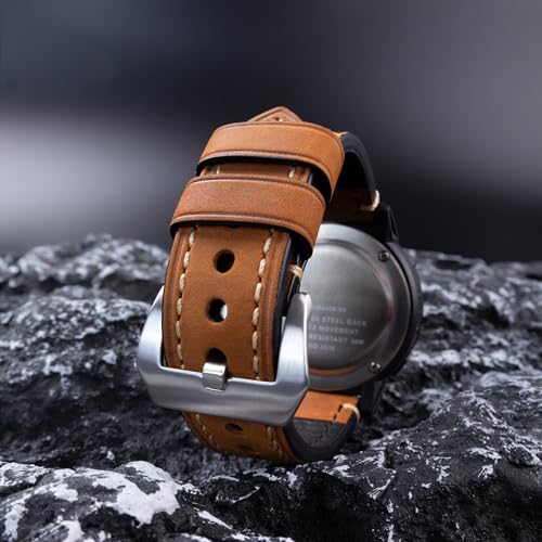 Berfine Brown 20mm Genuine Leather Wristwatch Watch Band Oil Tan Vintage Watchband for Men with Stainless Buckle - Image 2