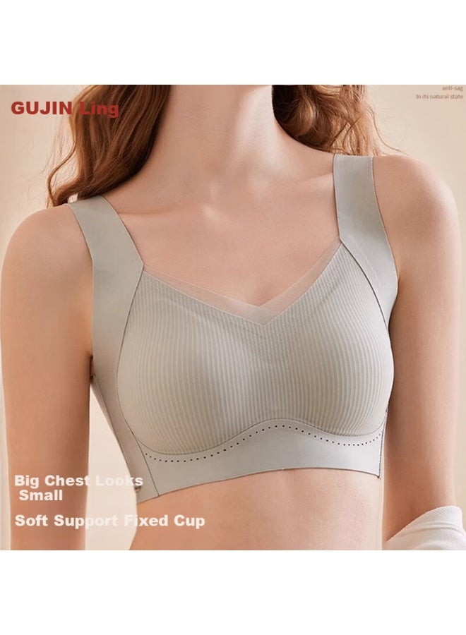 Gujin Push-up Adjustable Cup Bra Women's Large Chest Minimizer Bra Summer Thin Soft Support Seamless Backless Blue L - Image 2