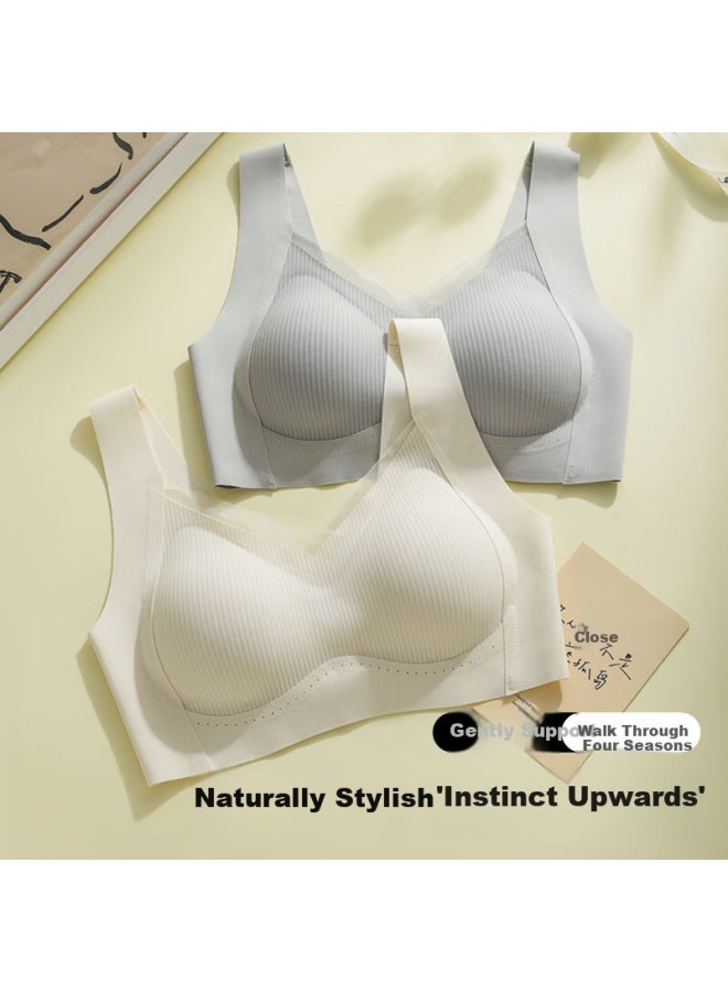 Gujin Push-up Adjustable Cup Bra Women's Large Chest Minimizer Bra Summer Thin Soft Support Seamless Backless Blue L - Image 4