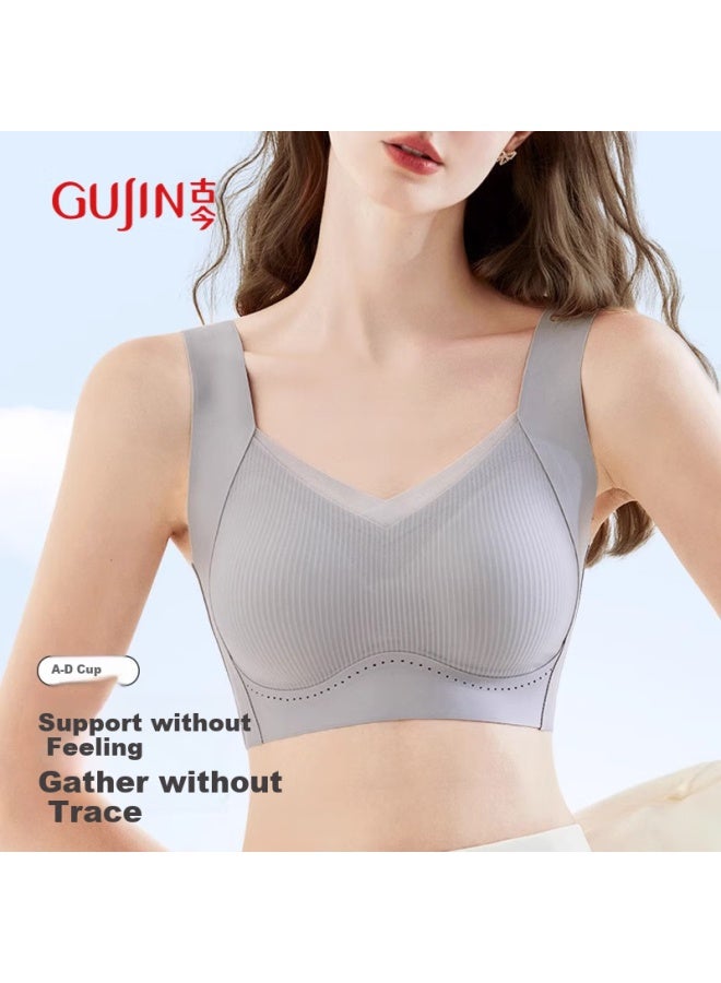 Gujin Push-up Adjustable Cup Bra Women's Large Chest Minimizer Bra Summer Thin Soft Support Seamless Backless Blue L - Image 1