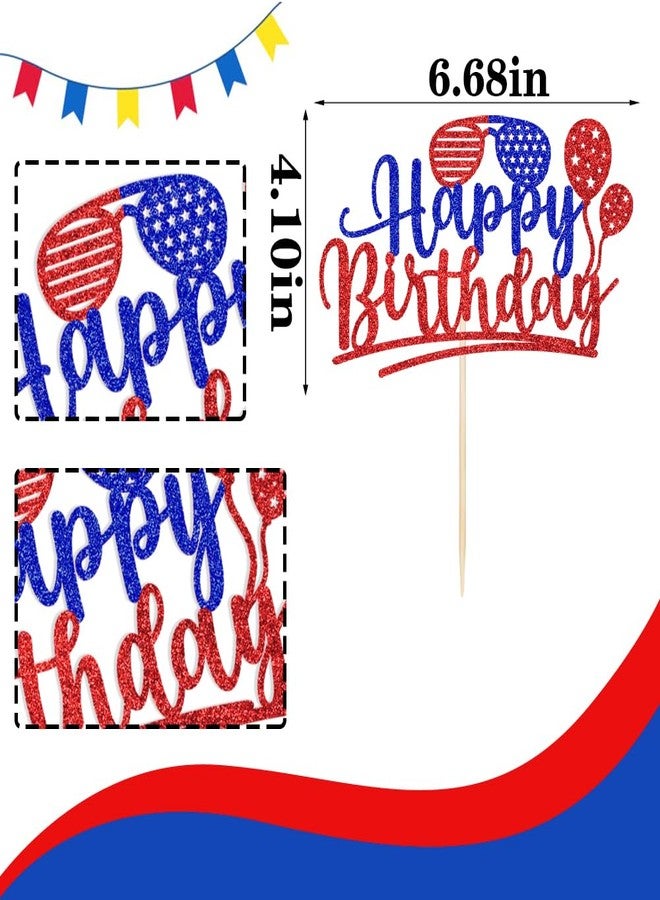 YUINYO Happy Birthday Cake Topper, Patriotic 4th of July Cake Decor, America Independence Day Theme Birthday Party Decorations Supplies USA Memorial Day Party Decoration Supplies - Image 2