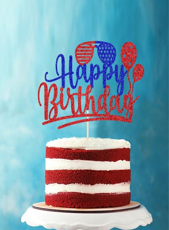YUINYO Happy Birthday Cake Topper, Patriotic 4th of July Cake Decor, America Independence Day Theme Birthday Party Decorations Supplies USA Memorial Day Party Decoration Supplies - Image 4