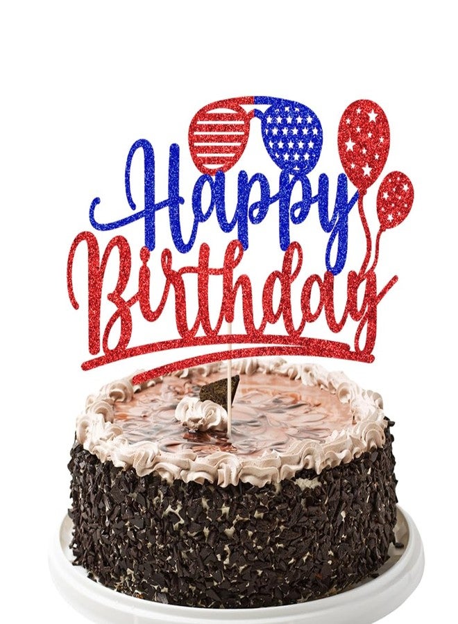 YUINYO Happy Birthday Cake Topper, Patriotic 4th of July Cake Decor, America Independence Day Theme Birthday Party Decorations Supplies USA Memorial Day Party Decoration Supplies - Image 1