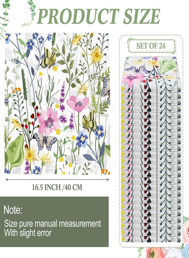 Maxcheck 24 Pcs Floral Cloth Napkins 16 x 16 Inch Cotton Flower Reusable Washable Decorative Dinner Napkins for Tea Party Bridal Shower Wedding Baby Shower Table Decoration (Ivory) - Image 2