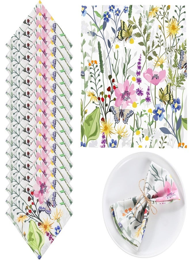 Maxcheck 24 Pcs Floral Cloth Napkins 16 x 16 Inch Cotton Flower Reusable Washable Decorative Dinner Napkins for Tea Party Bridal Shower Wedding Baby Shower Table Decoration (Ivory) - Image 1