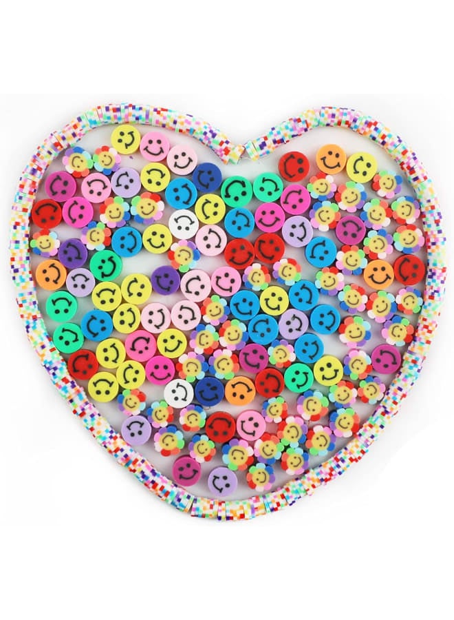 200Pcs Smile Handmade Beads with Color Gasket Polymer Clay Beads Smile Flower Clay Beads Mixed Colors Happy Face Spacer Beads for Jewelry Making, 10mm - Image 1