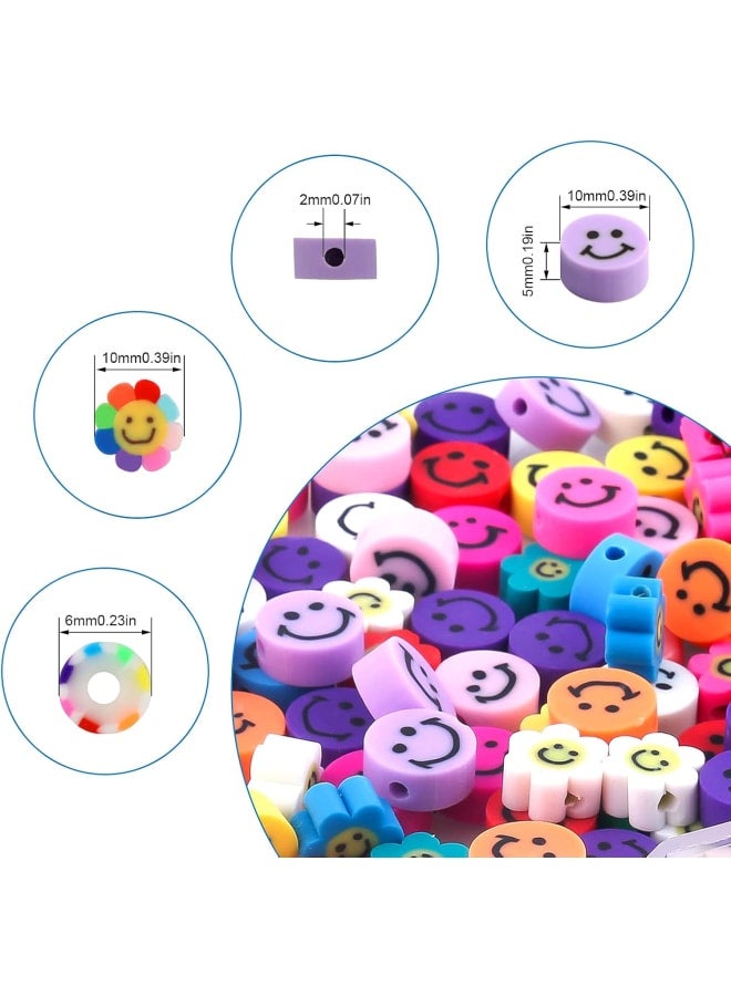 200Pcs Smile Handmade Beads with Color Gasket Polymer Clay Beads Smile Flower Clay Beads Mixed Colors Happy Face Spacer Beads for Jewelry Making, 10mm - Image 2
